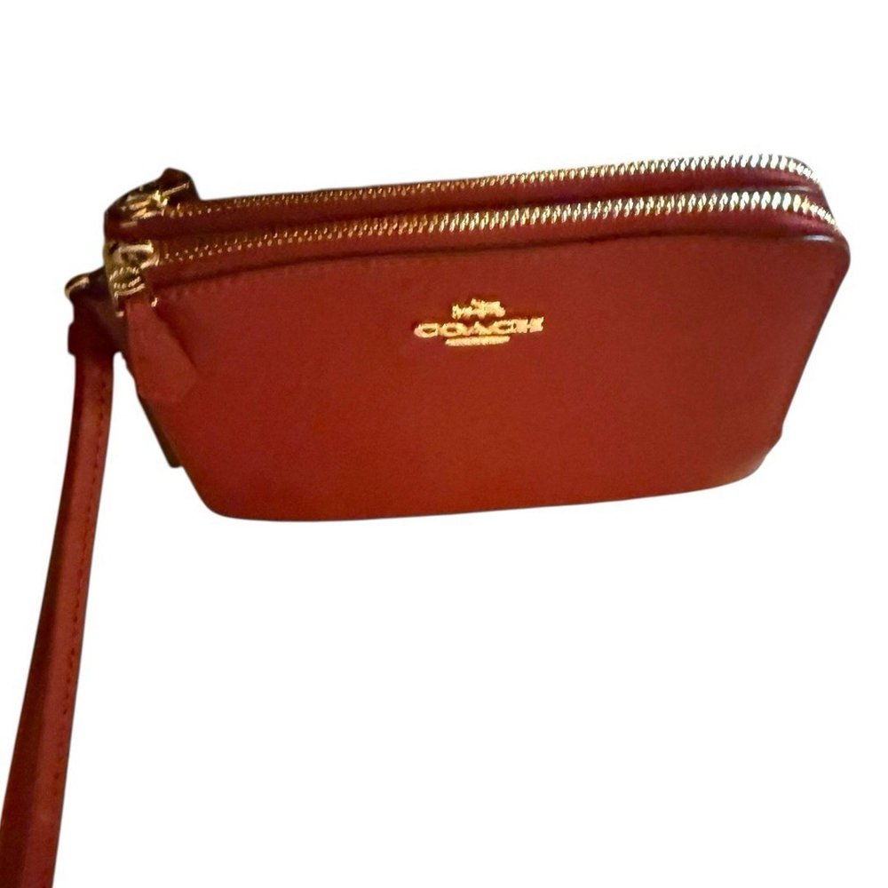 Coach DOUBLE Pebble Leather Burgundy Double Dual Zip Wallet Wristlet - Picture 3 of 6